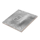 Sparkly Silver Glitter en Folie Monogram Tegeltje (Zijkant)