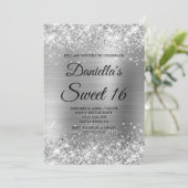 Sparkly Silver Glitter en Folie Sweet 16 Kaart (Staand voorkant)