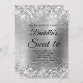 Sparkly Silver Glitter en Folie Sweet 16 Kaart (Voorkant / Achterkant)