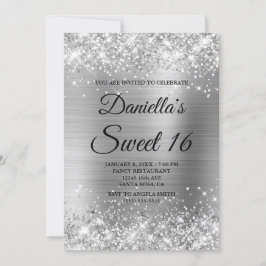 Sparkly Silver Glitter en Folie Sweet 16 Kaart
