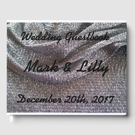 Sparkly Silver Glitter Fabric Design Wedding Gastenboek (Voorkant)