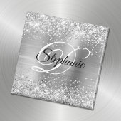 Sparkly Silver Glitter Folie Fancy Monogram Magneet