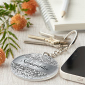 Sparkly Silver Glitter Folie Gepersonaliseerd Mono Sleutelhanger (Voorkant Rechts)