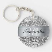 Sparkly Silver Glitter Folie Gepersonaliseerd Mono Sleutelhanger (Voorkant)