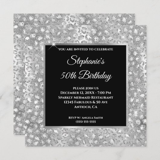 Sparkly Silver Glitter Folie Leopard Afdrukdag Kaart (Voorkant / Achterkant)