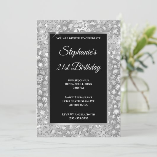 Sparkly Silver Glitter Folie Leopard Afdrukdag Kaart (Staand voorkant)