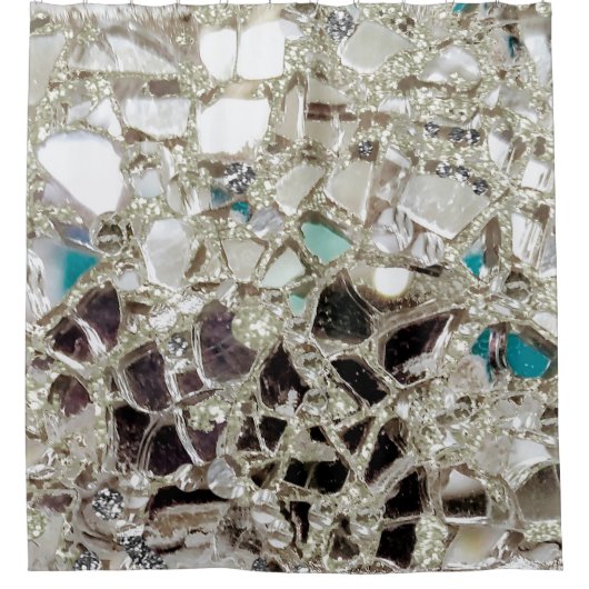 Sparkly Silver Glitter, Glass and Mirrors Douchegordijn (Voorkant)