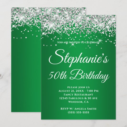 Sparkly Silver Glitter Green Gradient Kaart (Voorkant / Achterkant)