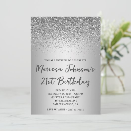 Sparkly Silver Glitter Grey Ombre 21e verjaardag Kaart (Staand voorkant)