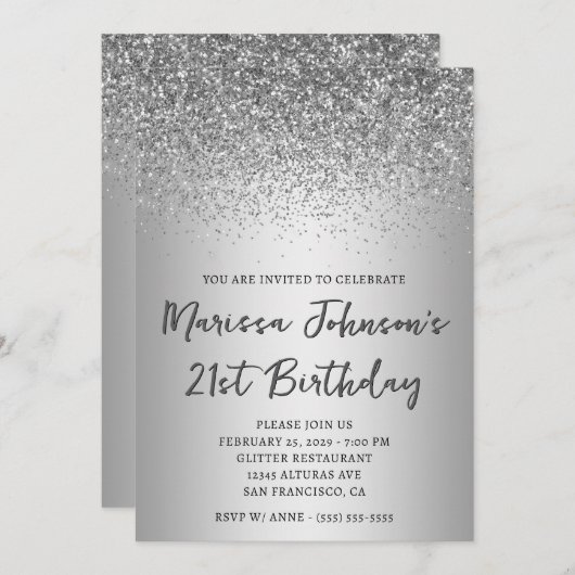 Sparkly Silver Glitter Grey Ombre 21e verjaardag Kaart (Voorkant / Achterkant)
