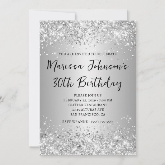Sparkly Silver Glitter Grijs Ombre 30e verjaardag Kaart (Voorkant)