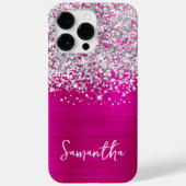 Sparkly Silver Glitter Hot Pink Glam Name Case-Mate iPhone Case (Achterkant)