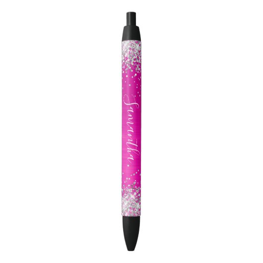 Sparkly Silver Glitter Hot Pink Ombre Folie Zwarte Inkt Pen (Voorkant Verticaal)