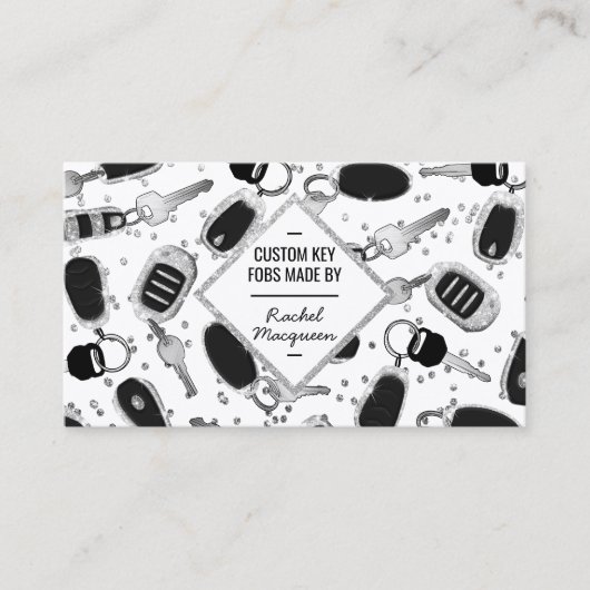 Sparkly Silver Glitter Key Fob Diamond Craft Visitekaartje (Voorkant)