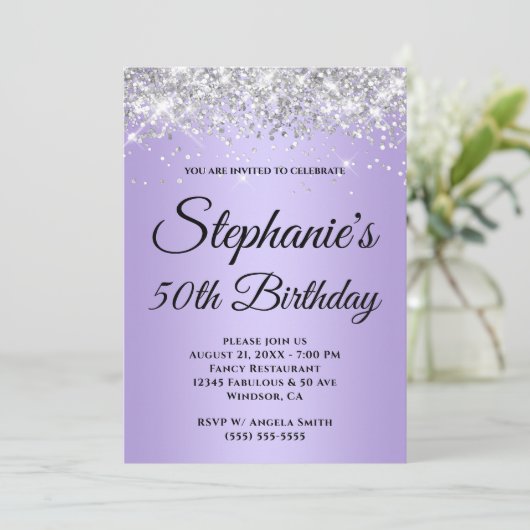 Sparkly Silver Glitter Lavender Paars Gradient Kaart (Staand voorkant)