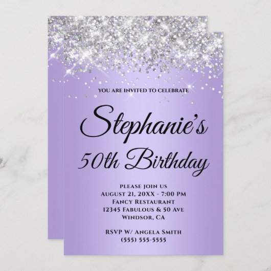 Sparkly Silver Glitter Lavender Paars Gradient Kaart (Voorkant / Achterkant)