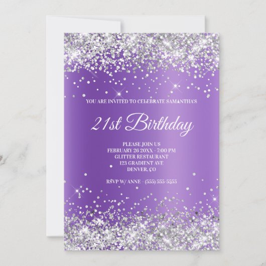 Sparkly Silver Glitter Lavender Paars Gradient Kaart (Voorkant)
