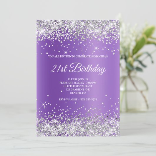 Sparkly Silver Glitter Lavender Paars Gradient Kaart (Staand voorkant)