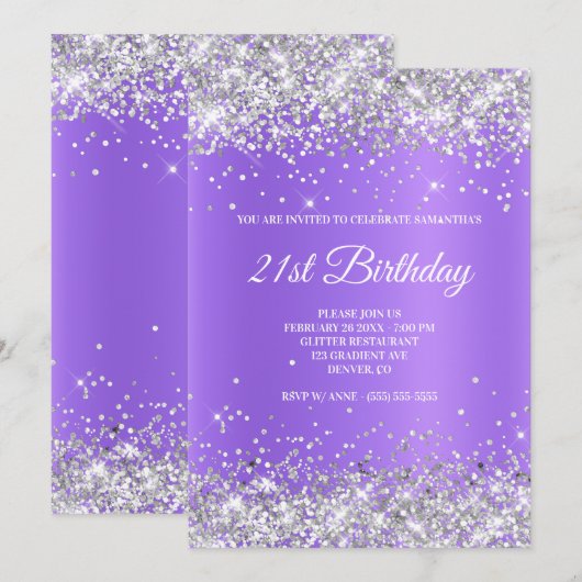 Sparkly Silver Glitter Lavender Purple Shimmer Kaart (Voorkant / Achterkant)