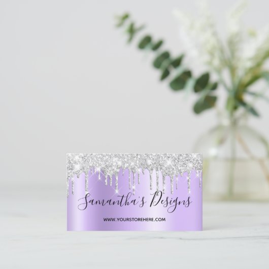 Sparkly Silver Glitter leidt Bleke lavender Ombre Visitekaartje (Staand voorkant)