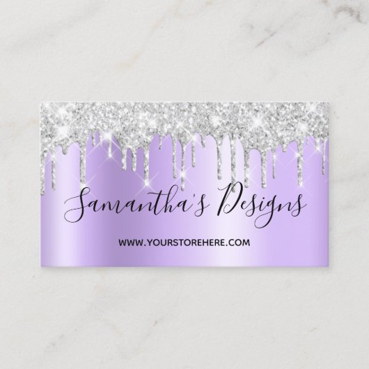 Sparkly Silver Glitter leidt Bleke lavender Ombre Visitekaartje (Voorkant)