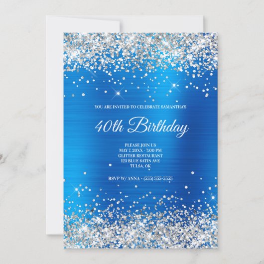 Sparkly Silver Glitter Light Blue Satin Folie Kaart (Voorkant)