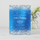 Sparkly Silver Glitter Light Blue Satin Folie Kaart (Staand voorkant)