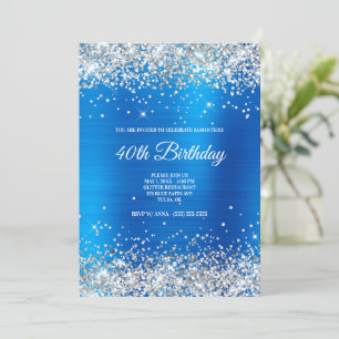 Sparkly Silver Glitter Light Blue Satin Folie Kaart