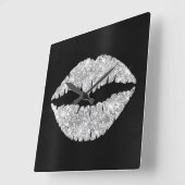 Sparkly Silver Glitter Lipstick Black Folie Vierkante Klok (Hoek)