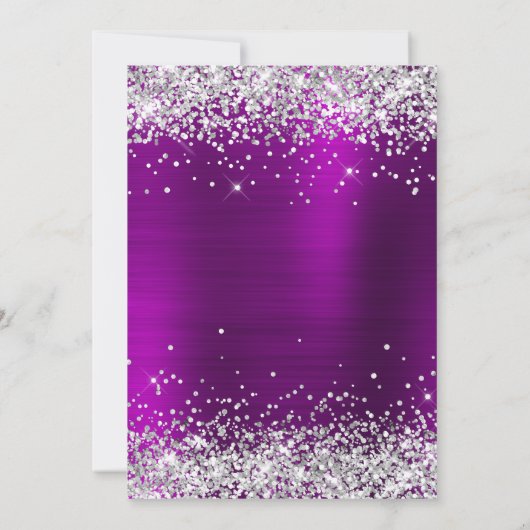 Sparkly Silver Glitter Magenta Paarse Satin Folie Kaart (Achterkant)