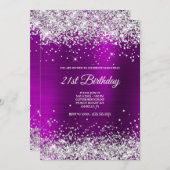 Sparkly Silver Glitter Magenta Paarse Satin Folie Kaart (Voorkant / Achterkant)