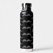 Sparkly Silver Glitter Mustache Black Monogram Waterfles (Rechts)