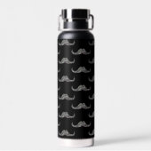 Sparkly Silver Glitter Mustache Black Monogram Waterfles (Achterkant)
