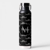 Sparkly Silver Glitter Mustache Black Monogram Waterfles (Voorkant)