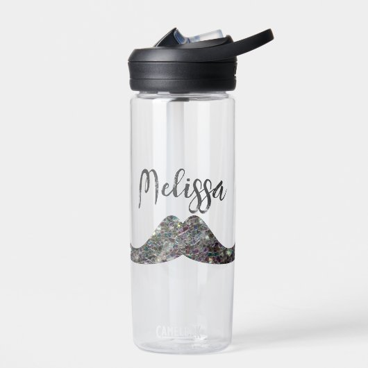 Sparkly Silver Glitter Mustache Monogram Waterfles (Links)