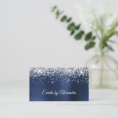 Sparkly Silver Glitter Navy Blue Satin Folie Visitekaartje (Staand voorkant)