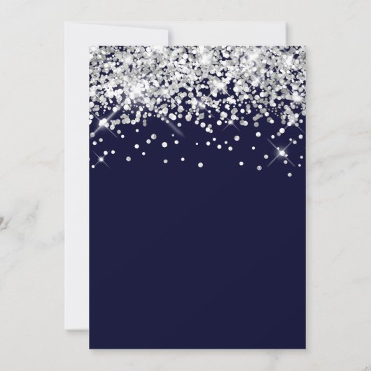 Sparkly Silver Glitter Navy Elegant Calligraphy Save The Date (Achterkant)