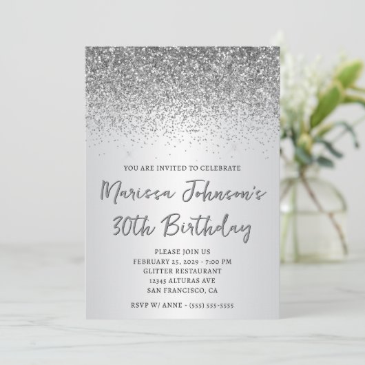 Sparkly Silver Glitter Ombre 30e verjaardag Kaart (Staand voorkant)