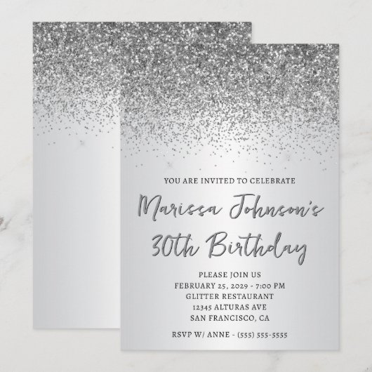 Sparkly Silver Glitter Ombre 30e verjaardag Kaart (Voorkant / Achterkant)