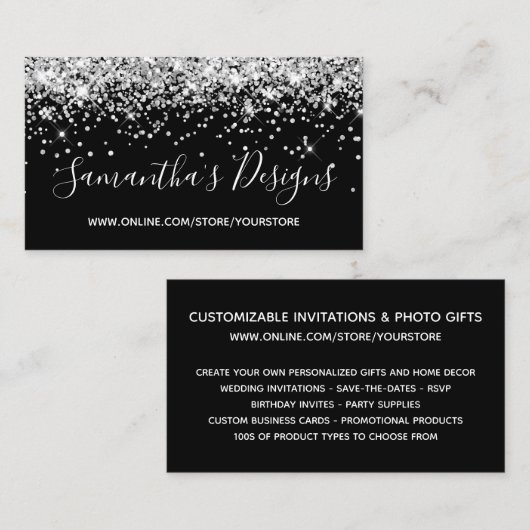 Sparkly Silver Glitter Online Store Black Visitekaartje (Voorkant / Achterkant)