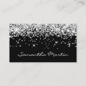Sparkly Silver Glitter op zwart Visitekaartje (Voorkant)