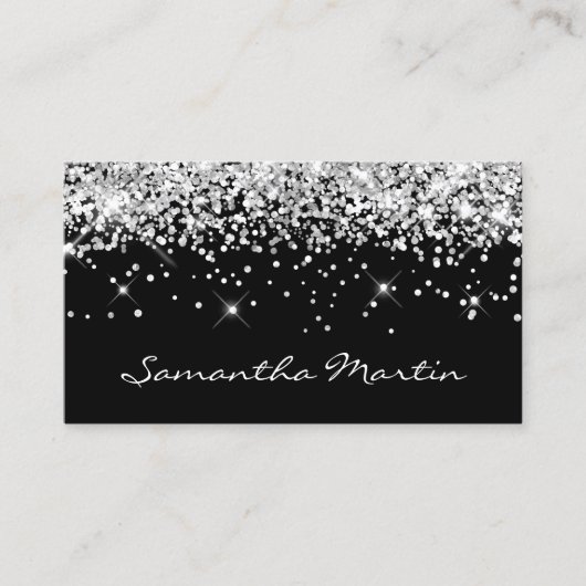 Sparkly Silver Glitter op zwart Visitekaartje (Voorkant)