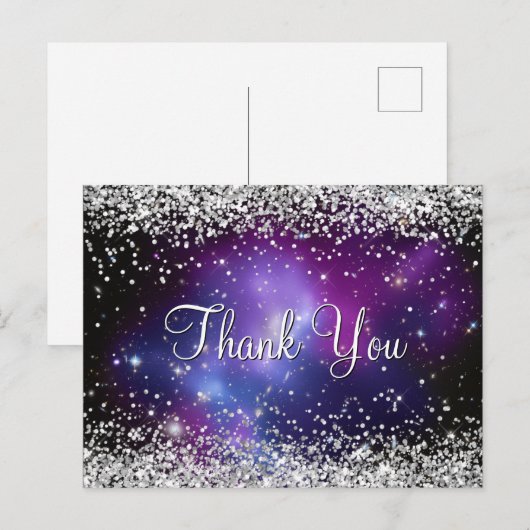 Sparkly Silver Glitter Paars Celestial Hartelijk d Briefkaart (Voorkant / Achterkant)