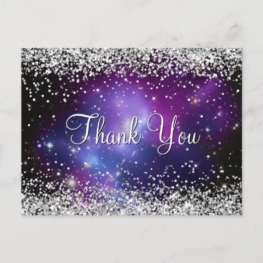 Sparkly Silver Glitter Paars Celestial Hartelijk d Briefkaart (Voorkant)