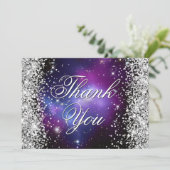 Sparkly Silver Glitter Paars Celestial Photo Bedankkaart (Staand voorkant)