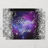 Sparkly Silver Glitter Paars Celestial Photo Bedankkaart (Voorkant / Achterkant)