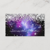 Sparkly Silver Glitter Paars Galaxy Celestial Visitekaartje (Voorkant)