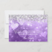 Sparkly Silver Glitter Paarse Gradient Hearts Bedankkaart (Achterkant)