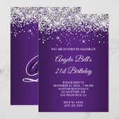 Sparkly Silver Glitter Paarse Ombre 21st Birthday Kaart (Voorkant / Achterkant)