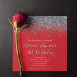 Sparkly Silver Glitter Red 21st Birthday Kaart<br><div class="desc">Een glamoureuze 21e verjaardag vierkant gevormde uitnodiging voor haar. Faux sprankelend zilveren glitter tegen een effen rode achtergrond. Alle glitter en sprankelende elementen in dit moderne meisjesontwerp zijn digitale afbeeldingen die afdrukken als een foto. Als u de kleur van het lettertype wijzigt,  controleert u de instellingen voor de slagschaduw.</div>